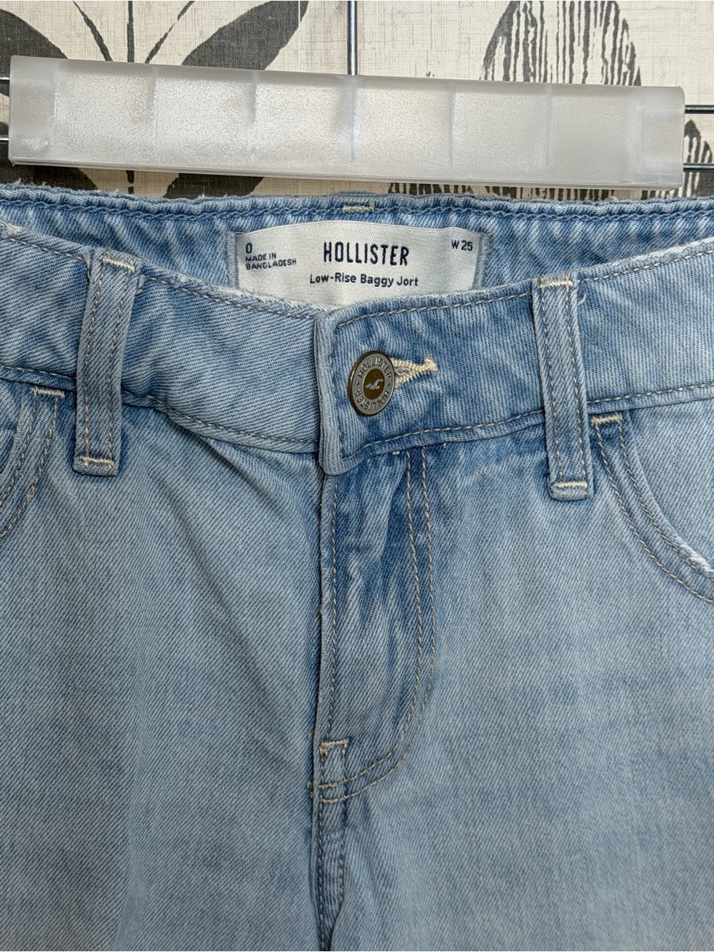 Hollister Women's Light Wash Low-Rise Baggy Jorts with Pink Bows!